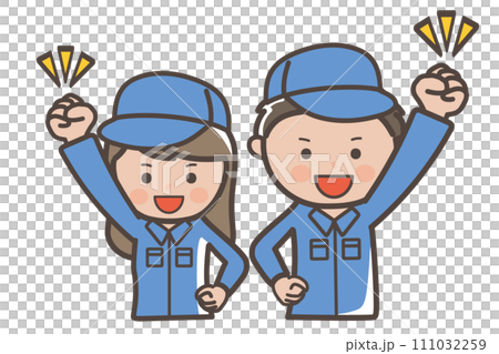 I'll do my best today too! Illustration of a fist-pumping male and female worker and cleaning staff I'll do my best today too! Illustration of a fist-pumping male and female worker and cleaning staff 111032259