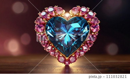 AI-generated content. Heart made of precious gemstones on a black background. 111032821