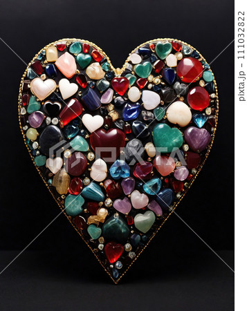 AI-generated content. Heart made of precious gemstones on a black background. 111032822
