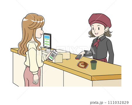 カフェでスマホで支払いをする若い女性【キャッシュレス決済】 カフェでスマホで支払いをする若い女性【キャッシュレス決済】 111032829