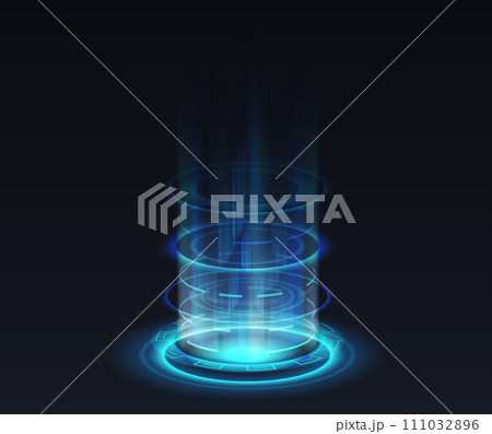 Opening of teleport podium realistic vector illustration 111032896