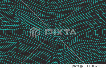 Primitive Monochrome Retro futurism Seamless Pattern. Abstract brutalist Geometric Wavy Grid print. Wireframe Perspective Landscape in neon Colors. Polygonal 3d Surface, Vector Illustration. 111032908