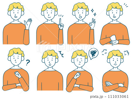 若い男性の様々な表情セットイラスト 若い男性の様々な表情セットイラスト 111033061