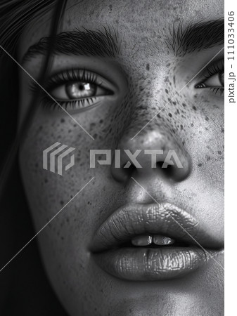 Close-up Portrait of a Woman with Freckles, AI Generated 111033406