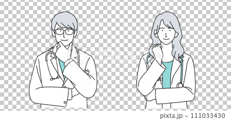 Illustration of male and female doctors with stethoscope Illustration of male and female doctors with stethoscope 111033430