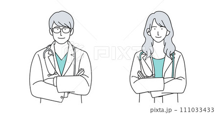 男女の医師の人物イラスト 聴診器あり 男女の医師の人物イラスト 聴診器あり 111033433