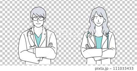 男女の医師の人物イラスト 聴診器あり 男女の医師の人物イラスト 聴診器あり 111033433