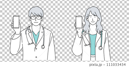 男性和女性醫生用聽診器的插圖 男性和女性醫生用聽診器的插圖 111033434