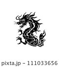 Traditional Chinese Dragon black silhouette icon isolated on white background. Astrology China lunar calendar animal for 2024 New year. Asian style tattoo template. Vector illustration. 111033656