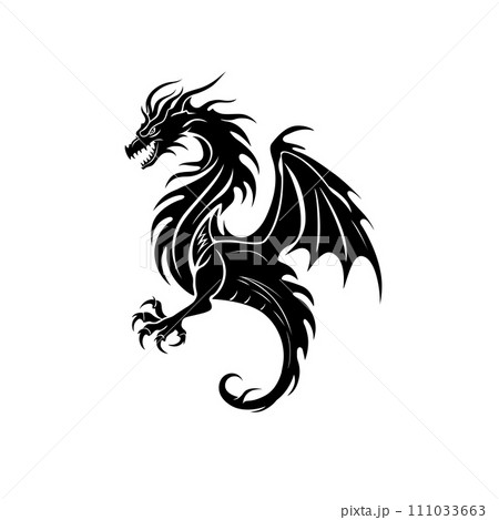 Dragon silhouette icon isolated on white background.Emblem design.Dragon logo design vector template. Creative illustration concept 111033663