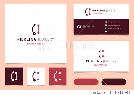 Piercing jewelry logo design with editable slogan. Branding book and business card template. Piercing jewelry logo design with editable slogan. Branding book and business card template. 111033941