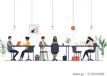 フリーアドレスのオフィスで働くスタッフ-2 111034000