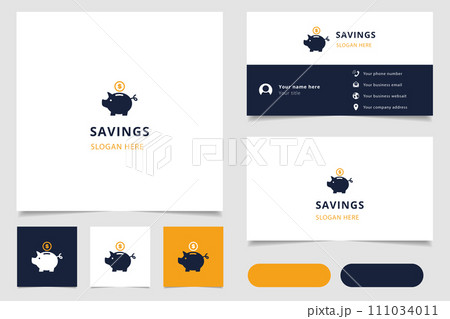 Savings logo design with editable slogan. Branding book and business card template. 111034011