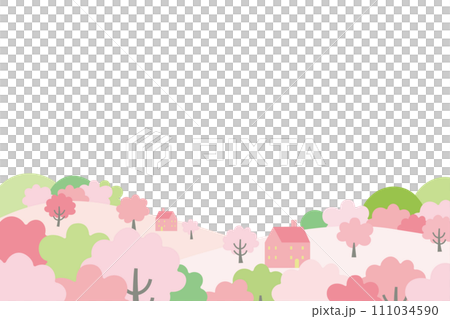 桜のある春の街並み風景イラスト 111034590