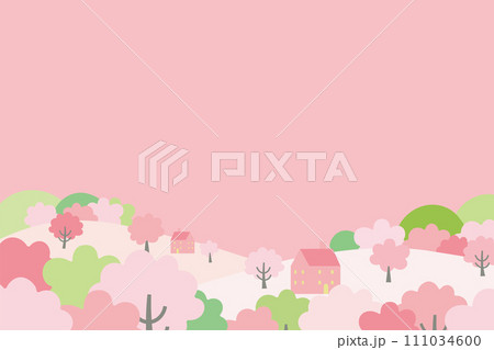 桜のある春の街並み風景イラスト 111034600