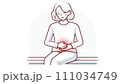 腹部に膨満感を覚えてお腹を押さえる女性 111034749