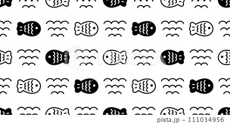 fish Seamless pattern taiyaki vector salmon tuna dolphin doodle cartoon icon ocean sea gift wrapping paper tile background repeat wallpaper illustration scarf isolated pet animal design 111034956