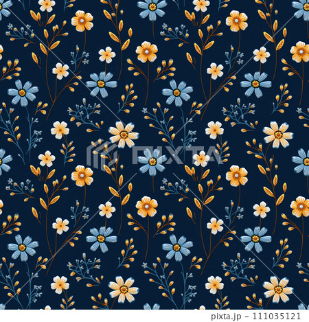 かわいい小花柄の刺繍　シームレス背景素材　AI画像 111035121