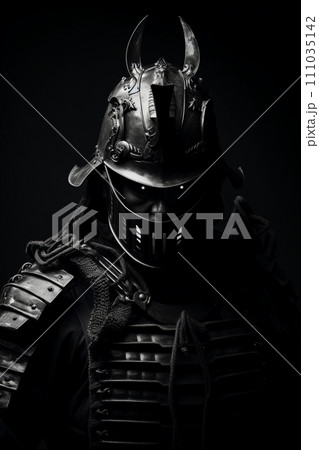 モノクロな武者の肖像　AI画像 111035142