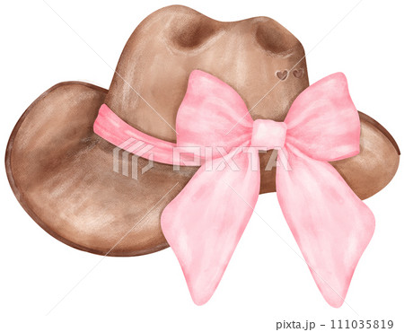 Coquette Cowgirl Boots and pink ribbon bow watercolor 111035819