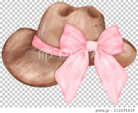 Coquette Cowgirl Boots and pink ribbon bow watercolor 111035819