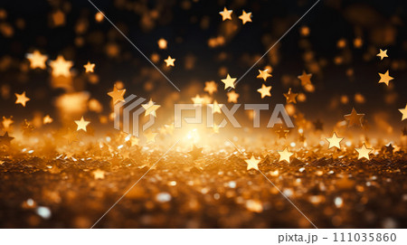 きらめくたくさんの金色の星型の背景「AI生成画像」 111035860