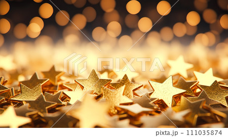 きらめくたくさんの金色の星型の背景「AI生成画像」 きらめくたくさんの金色の星型の背景「AI生成画像」 111035874
