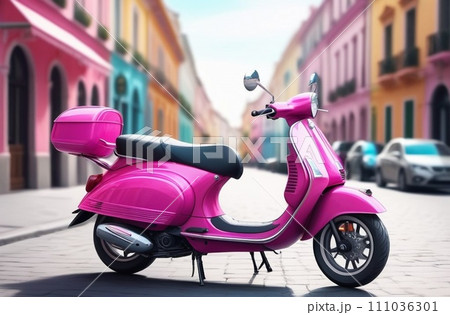 Pink scooter. Vintage style.cute pink scooter 111036301