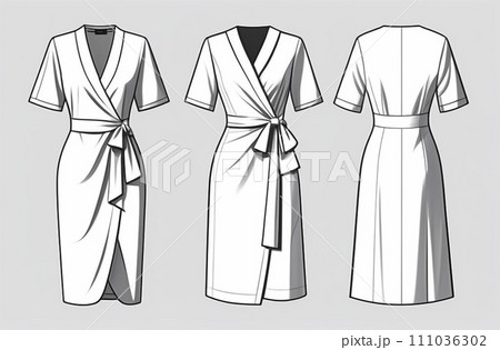 Technical flat fashion sketch - wrap dresses - woman clothes 111036302