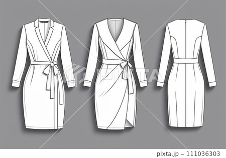 Technical flat fashion sketch - wrap dresses - woman clothes 111036303