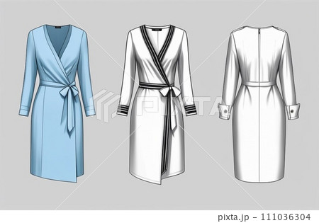 Technical flat fashion sketch - wrap dresses - woman clothes 111036304