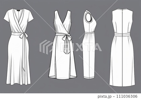 Technical flat fashion sketch - wrap dresses - woman clothes 111036306