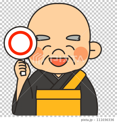 Illustration of a monk giving a round tag Illustration of a monk giving a round tag 111036336