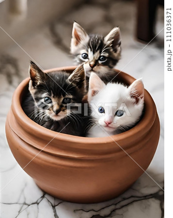 三匹の寄り添う可愛い子猫 三匹の寄り添う可愛い子猫 111036371