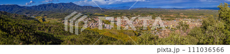 Panoramic picture small town Santa Coloma de Farners in Catalonia of Spain 111036566