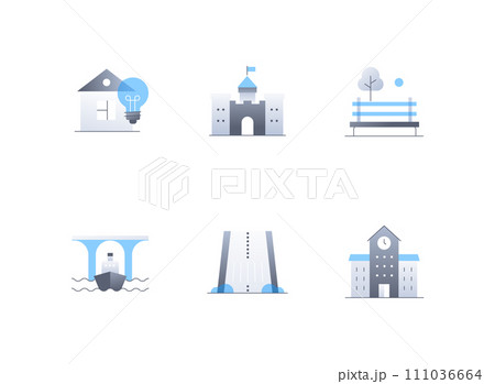 Urban architecture and landmarks - flat design style icons set Urban architecture and landmarks - flat design style icons set 111036664