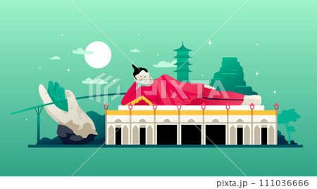 Reclining Buddha statue - modern colored vector illustration 111036666