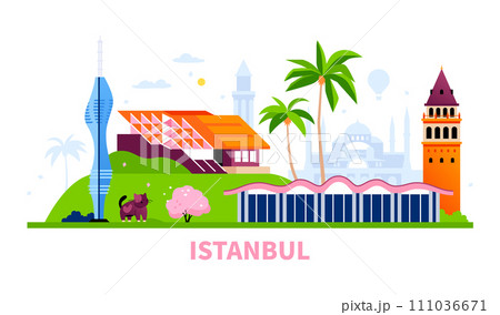 Sights of Istanbul - modern colored vector illustration 111036671