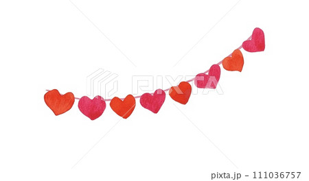 Seamless border with red hearts, watercolor 111036757