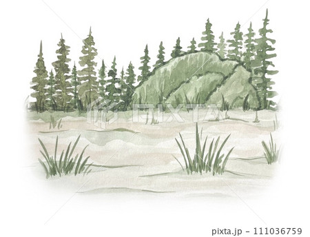 Watercolor abstract landscape with forest 111036759
