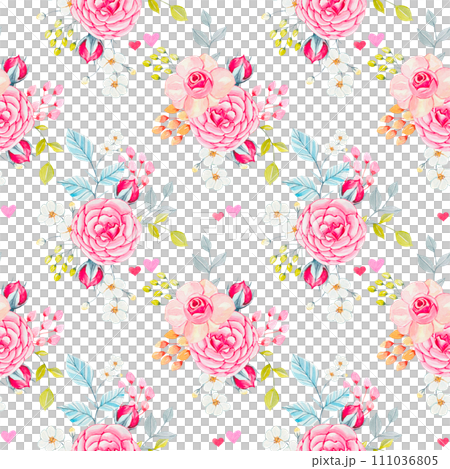 Seamless floral pattern with pink roses 111036805