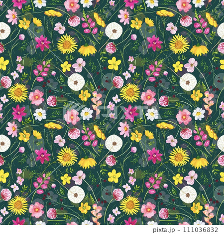 Seamless floral pattern with meadow flowers. Watercolor Seamless floral pattern with meadow flowers. Watercolor 111036832