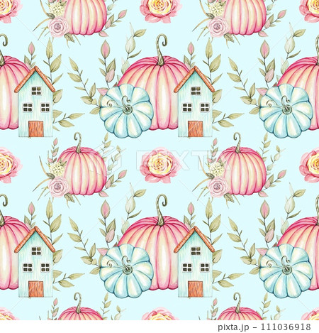 Seamless pattern with pumpkins, watercolor Seamless pattern with pumpkins, watercolor 111036918