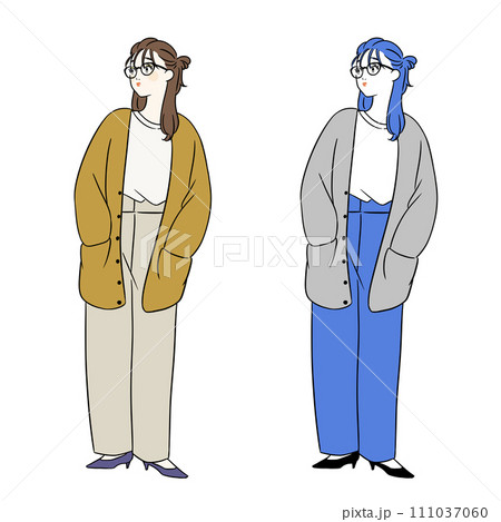 カーディガン 眼鏡 お洒落な女性 カーディガン 眼鏡 お洒落な女性 111037060