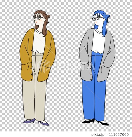 カーディガン 眼鏡 お洒落な女性 カーディガン 眼鏡 お洒落な女性 111037060