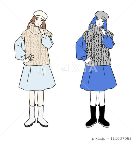 ニットベスト　ワンピース　おしゃれな女性 111037062