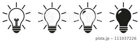 Lamp line icon set. Idea lamp icon collection. Flat style - stock vector. Lamp line icon set. Idea lamp icon collection. Flat style - stock vector. 111037226