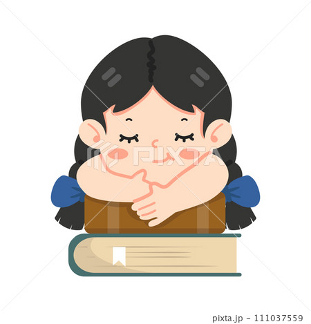 Kid girl students sleep pile stack book 111037559