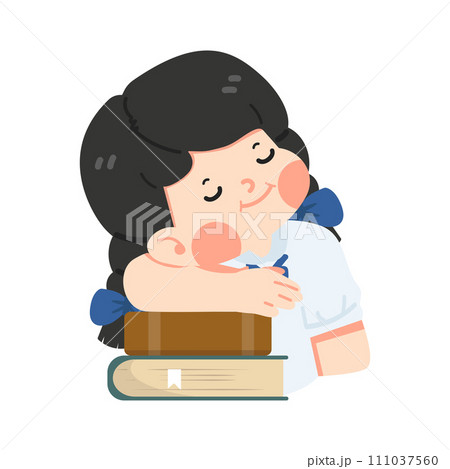 Kid girl students sleep pile stack book vector 111037560