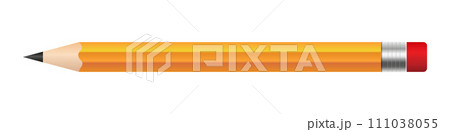 realistic orange sharp lead pencil with eraser on rear end vector illustration 111038055